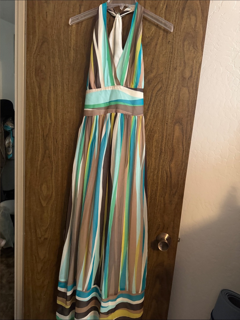 Banana Republic Striped Halter Silk Maxi Dress